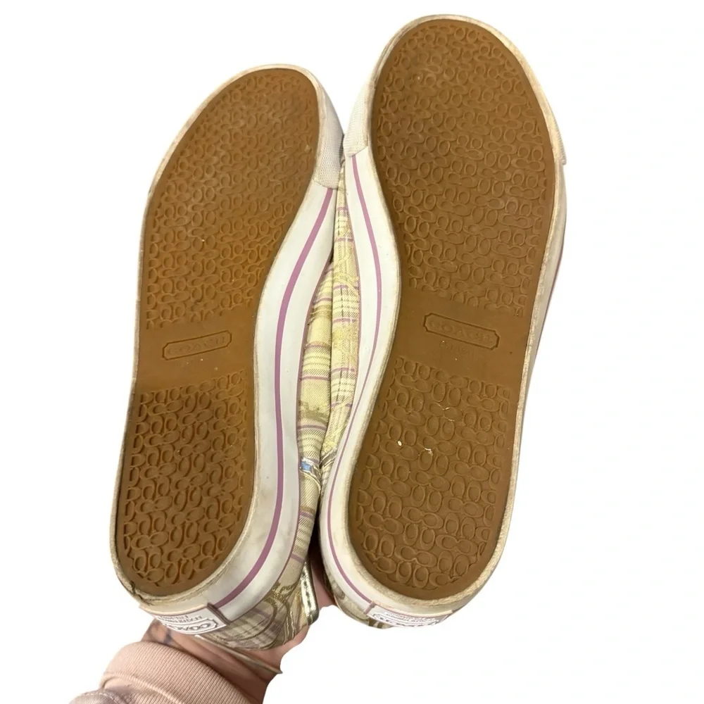 Coach Casual Plaid Canvas Lace-Up Sneakers in Cream and Lavender